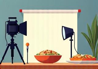 Filming setup for a food show
