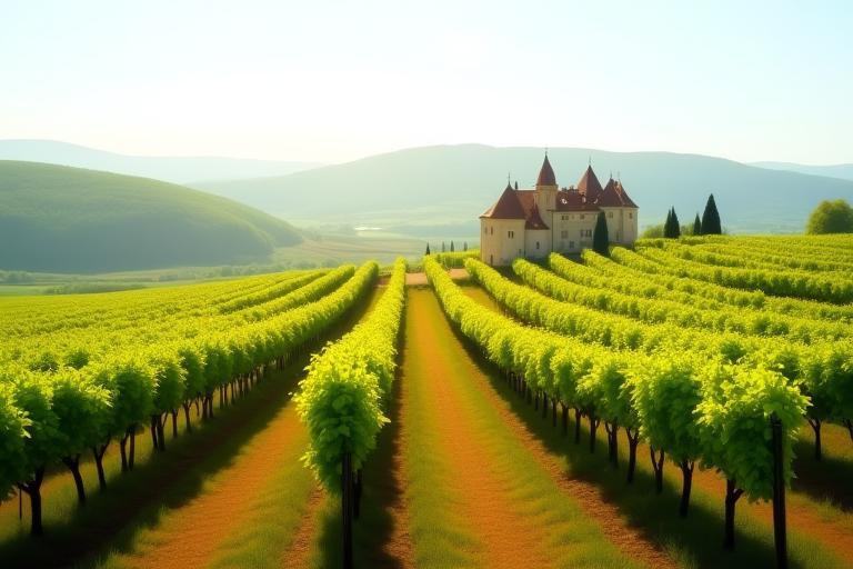 Vineyards and chateau in the Loire Valley, France